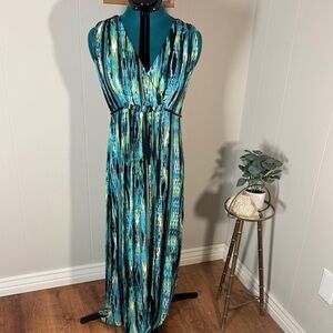 Philosophy Teal and Black Patterned Maxi Dress